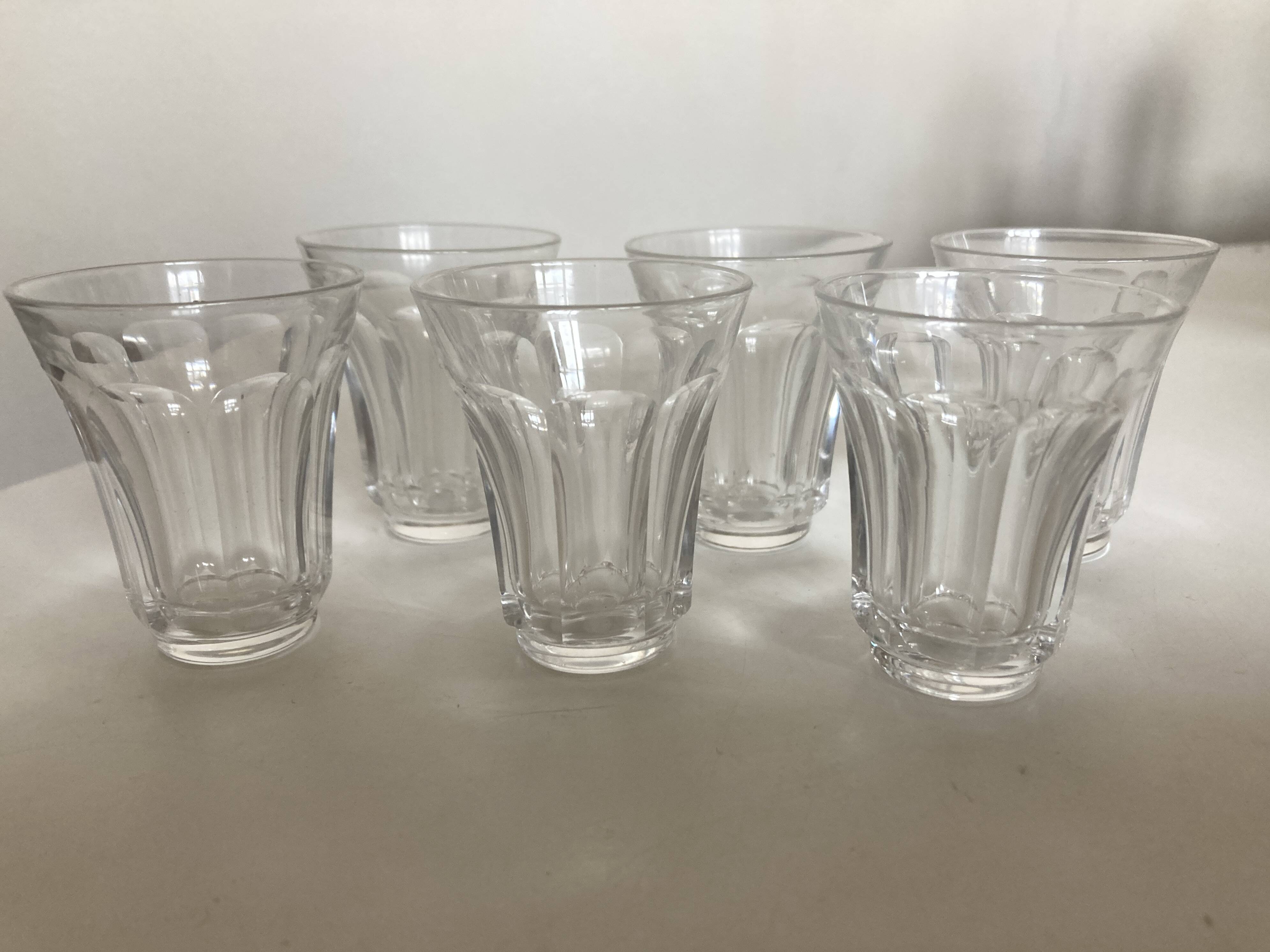 Set de 6 verres shot tulipe à côtes plates néo classique 1950