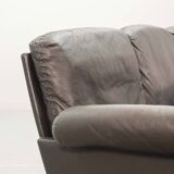De Sede Black Leather Strap Stitched Three-Seat Sofa DS31. Switzerland, 60s