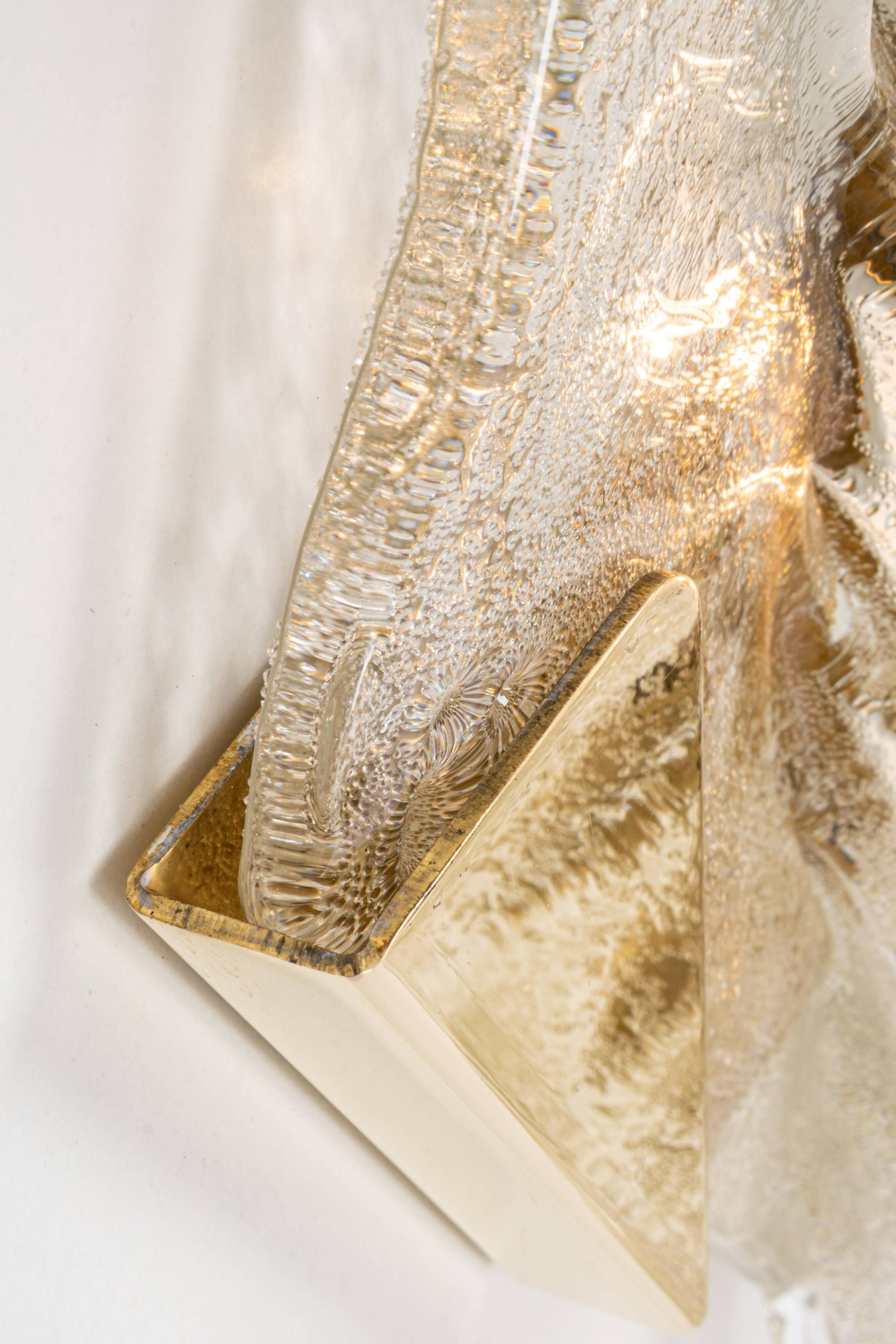 Paire de grandes appliques murales angulaires en verre Murano par Hillebrand, Allemagne, années 1960