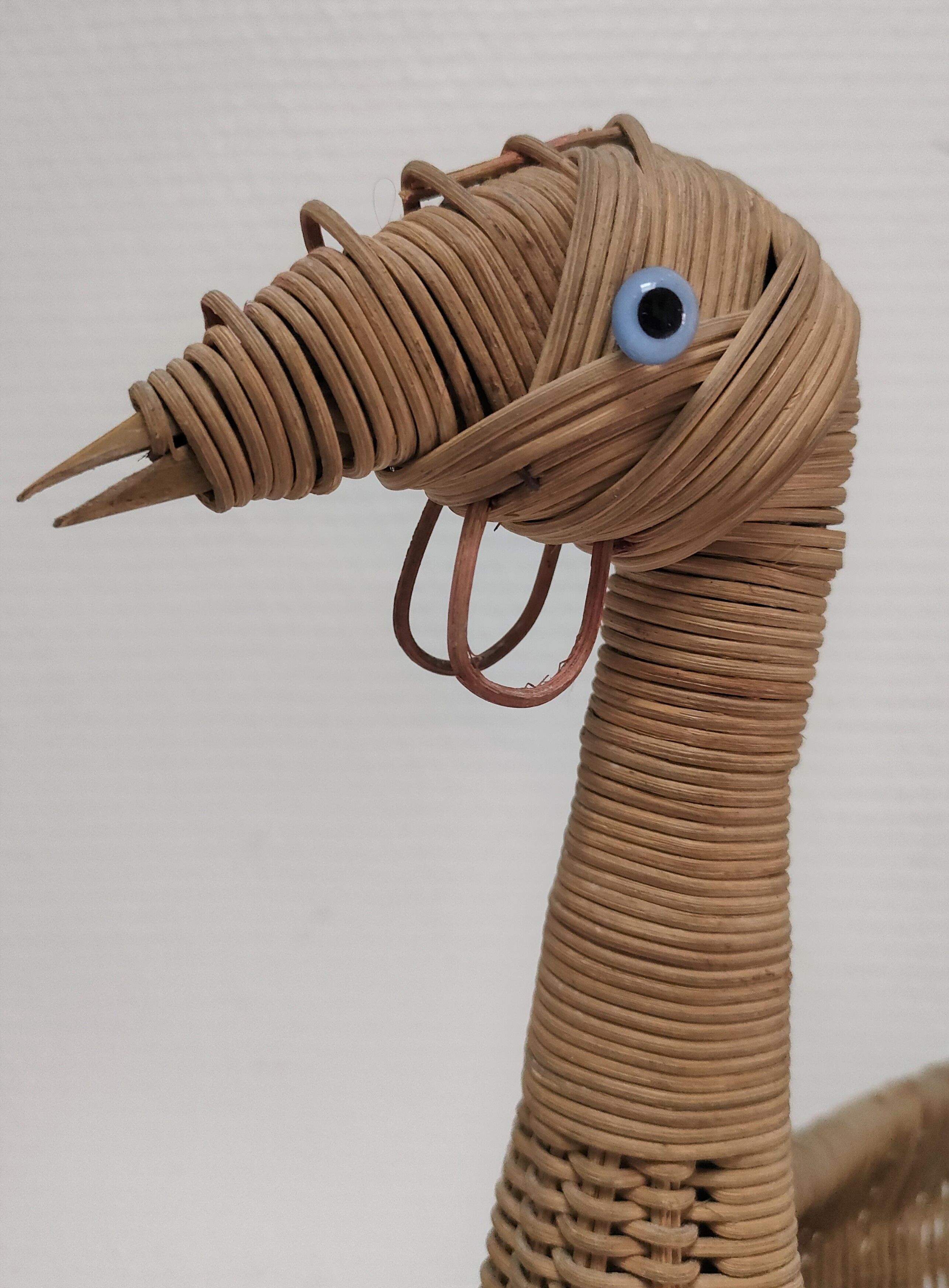 Zoomorphic basket bird, wicker braided vintage