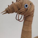 Zoomorphic basket bird, wicker braided vintage
