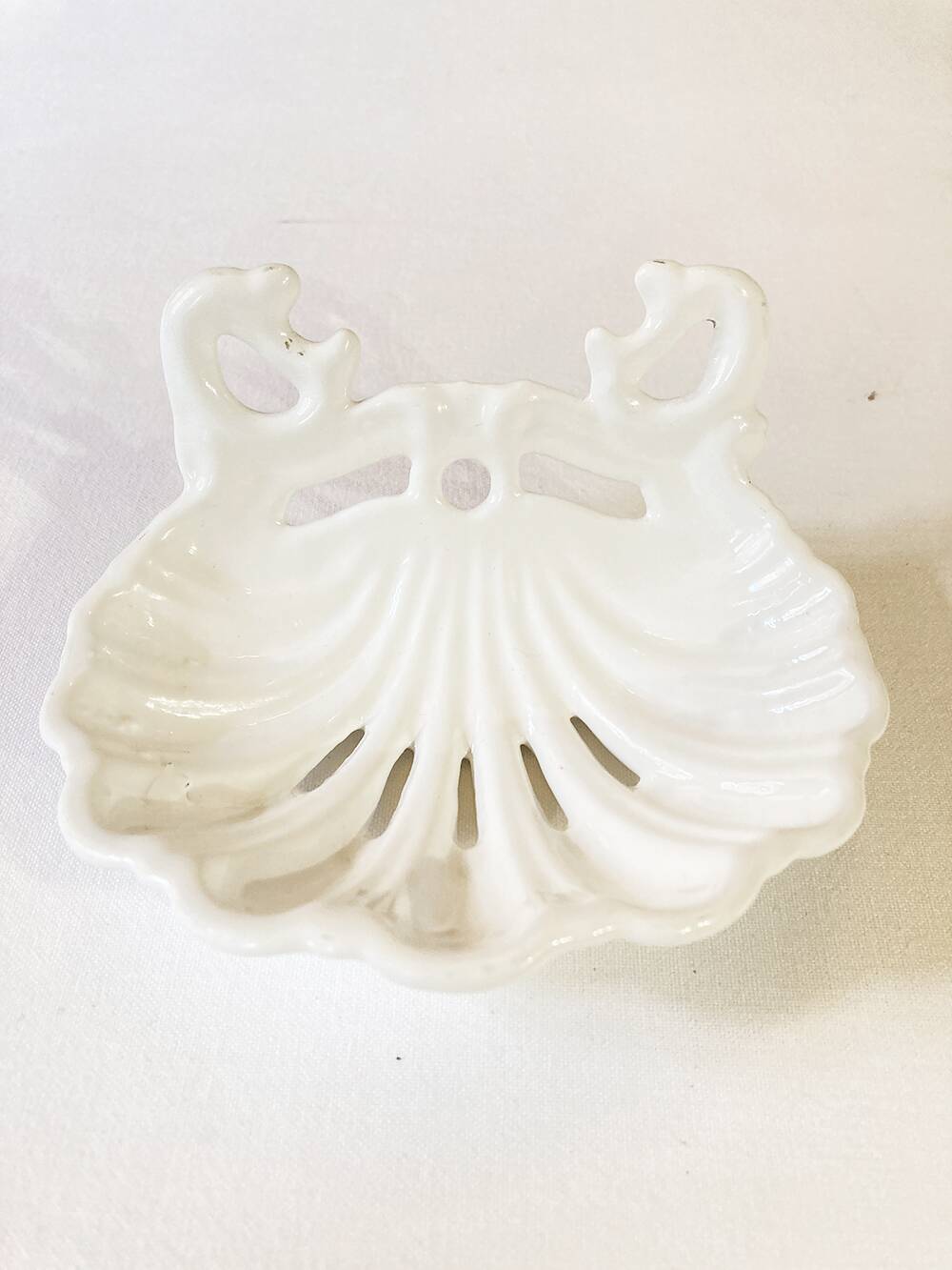 White enameled cast iron soap dish