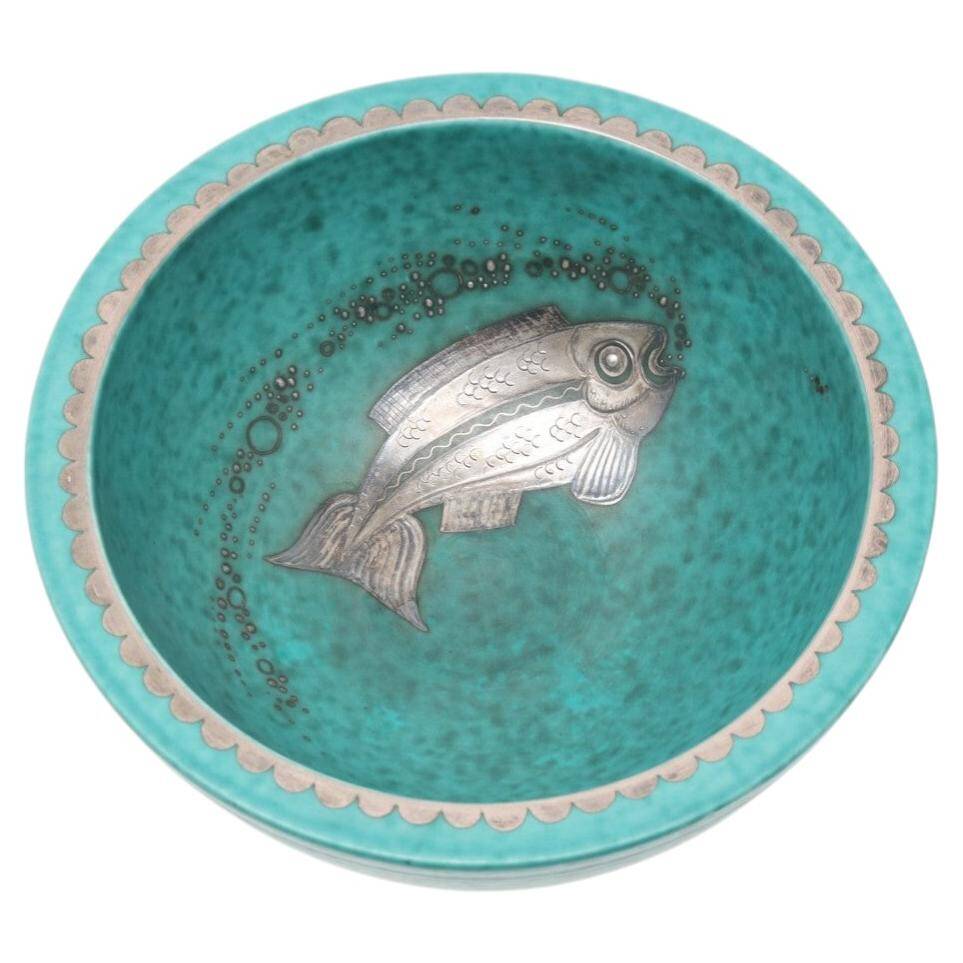 Bowl Wilhelm Kate in ceramic and silver Argenta Gustavsberg Sweden 1950