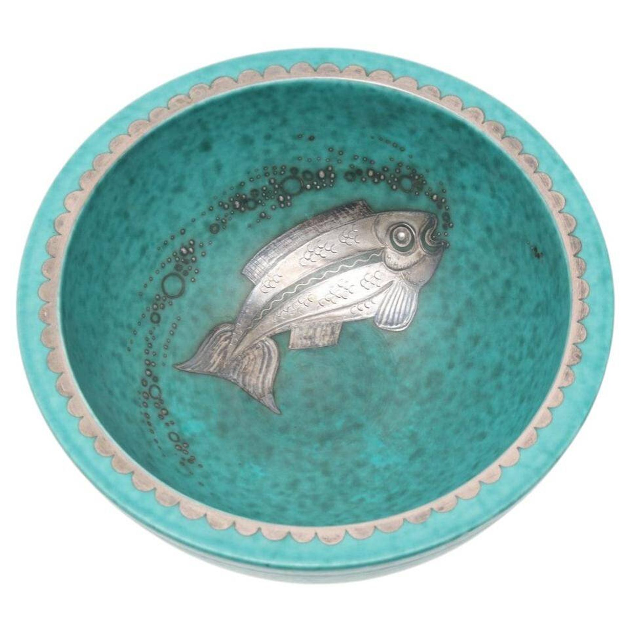 Bowl Wilhelm Kate in ceramic and silver Argenta Gustavsberg Sweden 1950