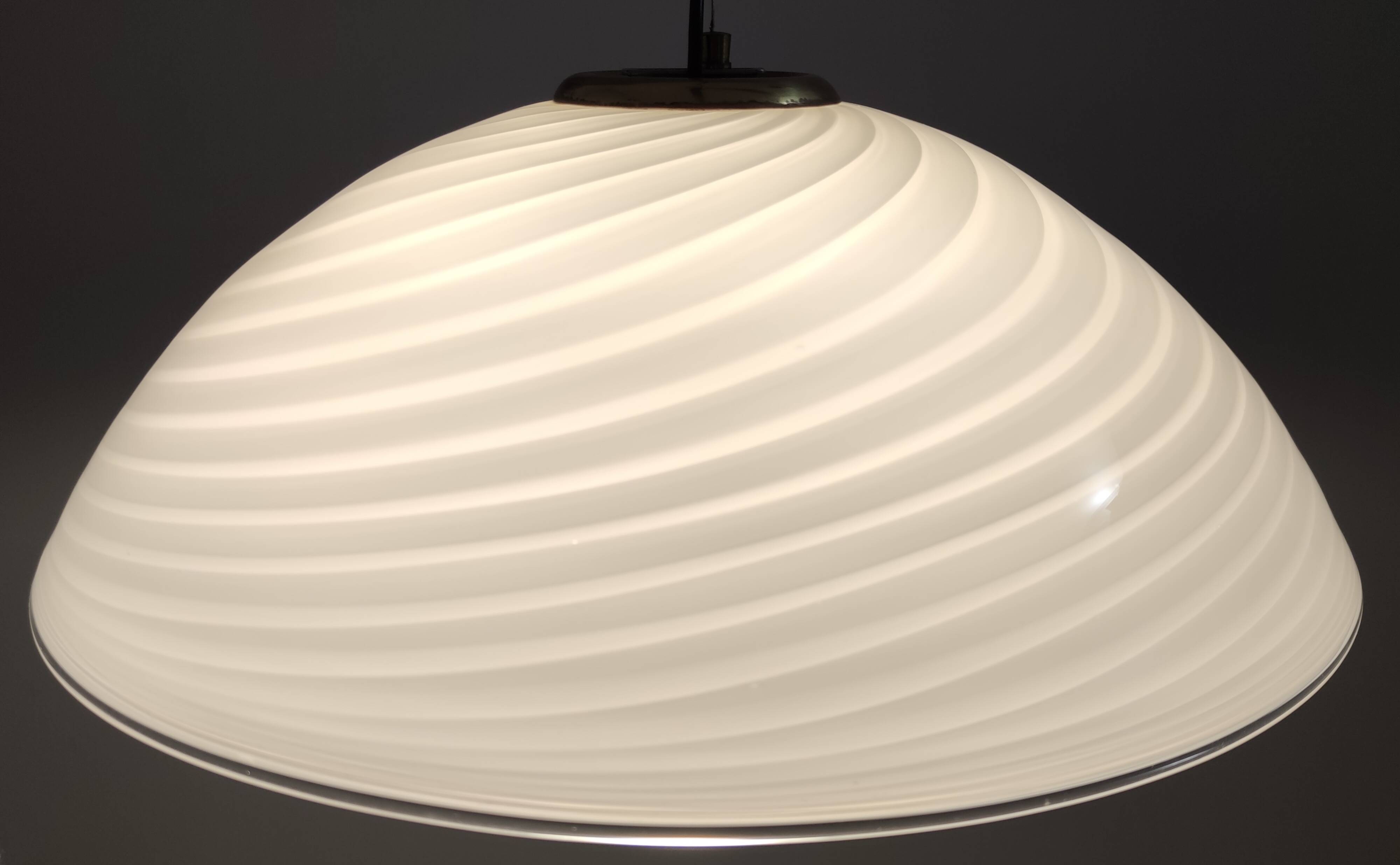 Adjustable White Murano Glass and Brushed Brass Pendant by VeArt