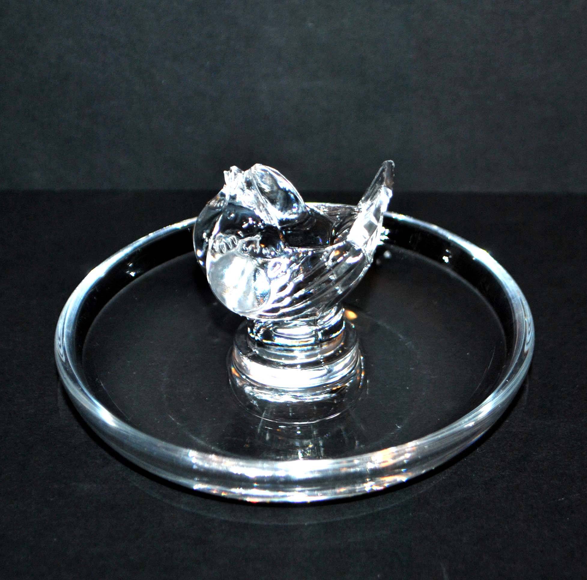 Lalique ring cup with birds in sparrow crystal unsigned
