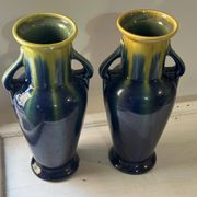 Pair of amphora vases Saint-Clément, glazed ceramic in blue and green.