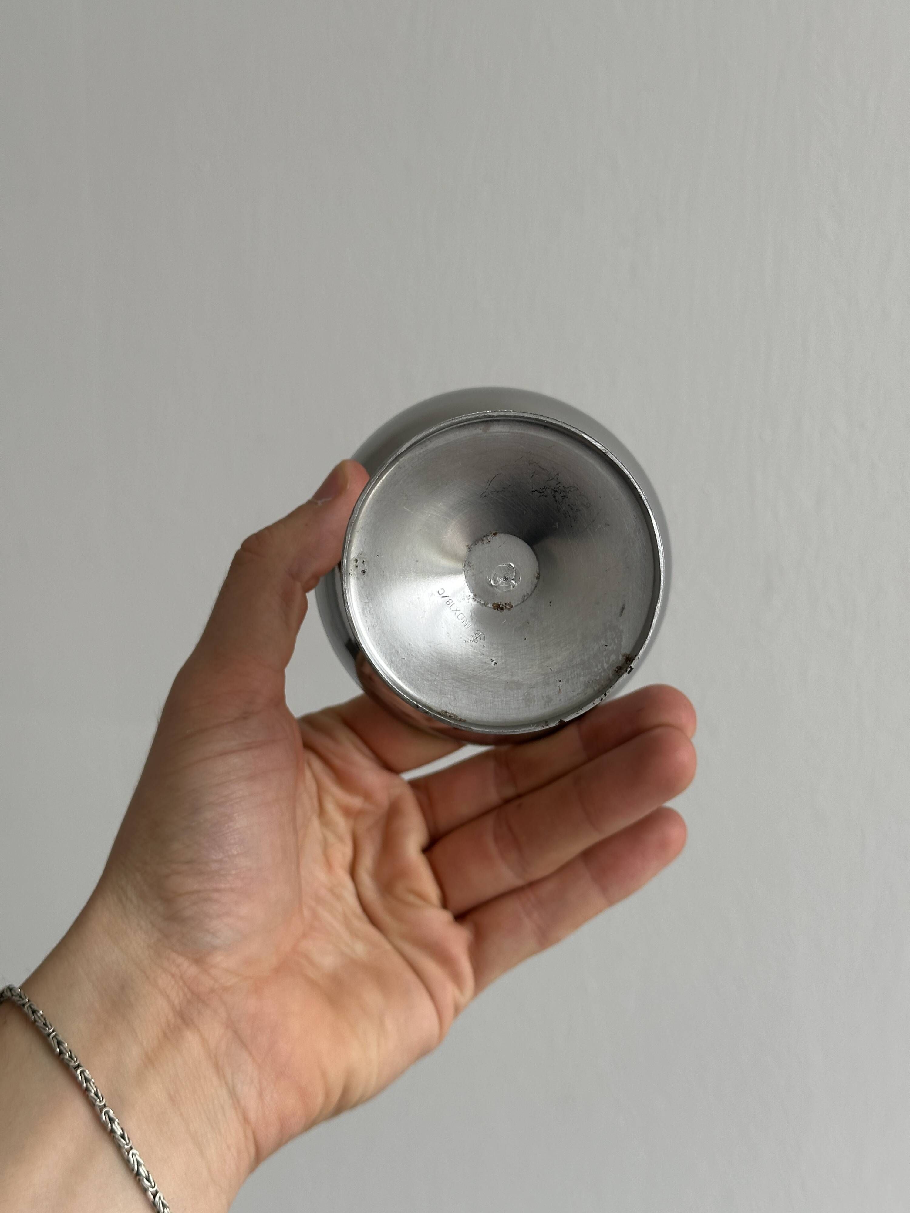 Set of 6 vintage stainless steel dessert bowls on feet