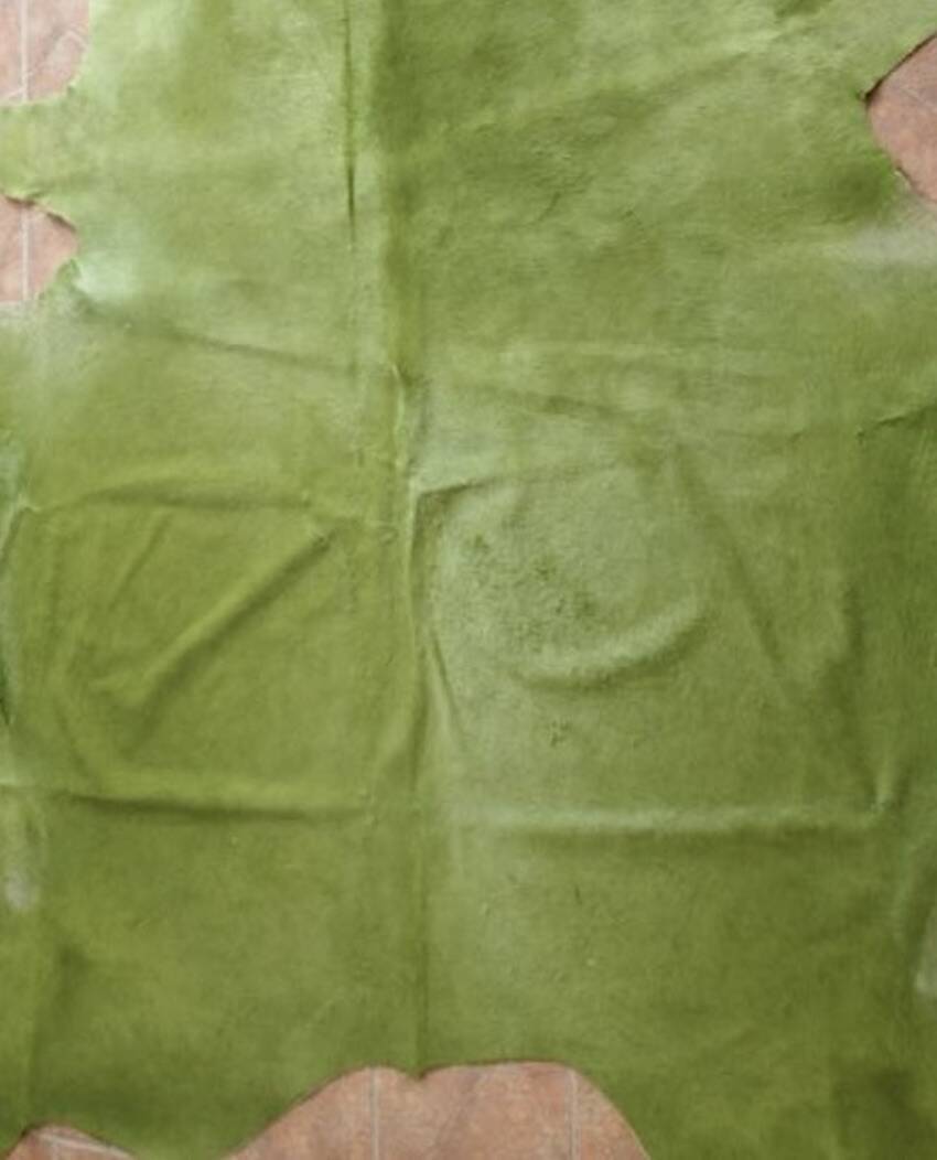 Lime green cow hide rug 278 cm x 233 cm