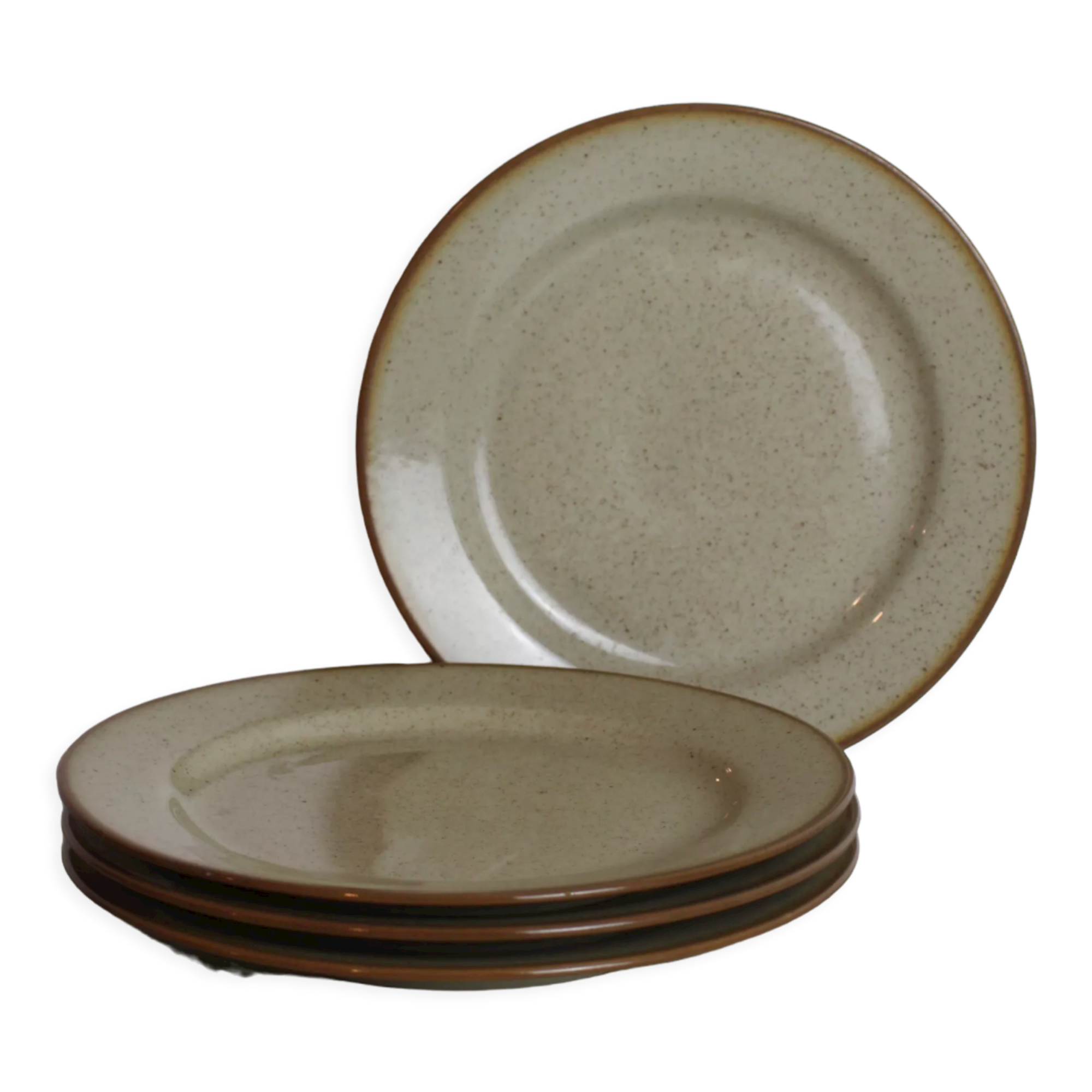 Set of 4 flat plates Tulowice in speckled stoneware