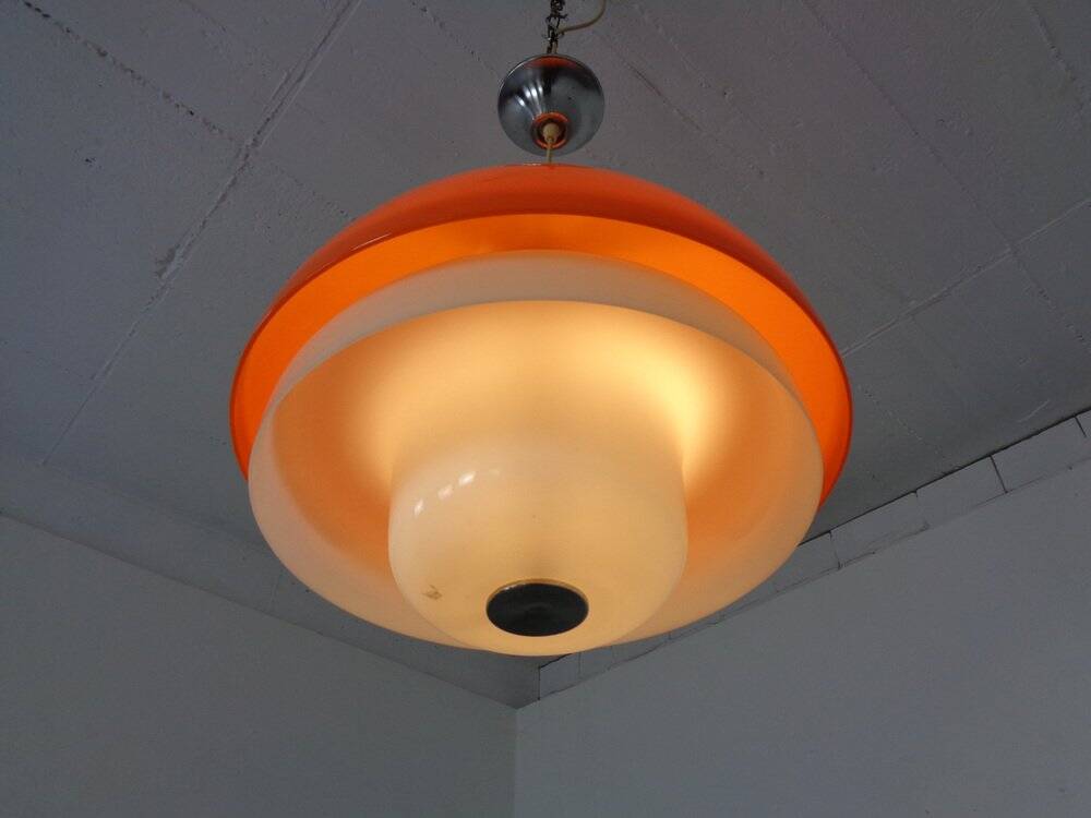 Space Age Orange & White Ceiling Lamp, Italy, 1970s