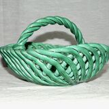 Vintage 1960s woven earthenware basket-shaped bowl