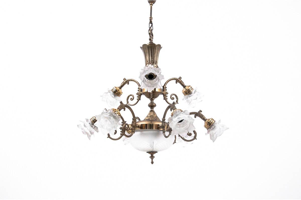 Brass chandelier from the 1950s, Western Europe.