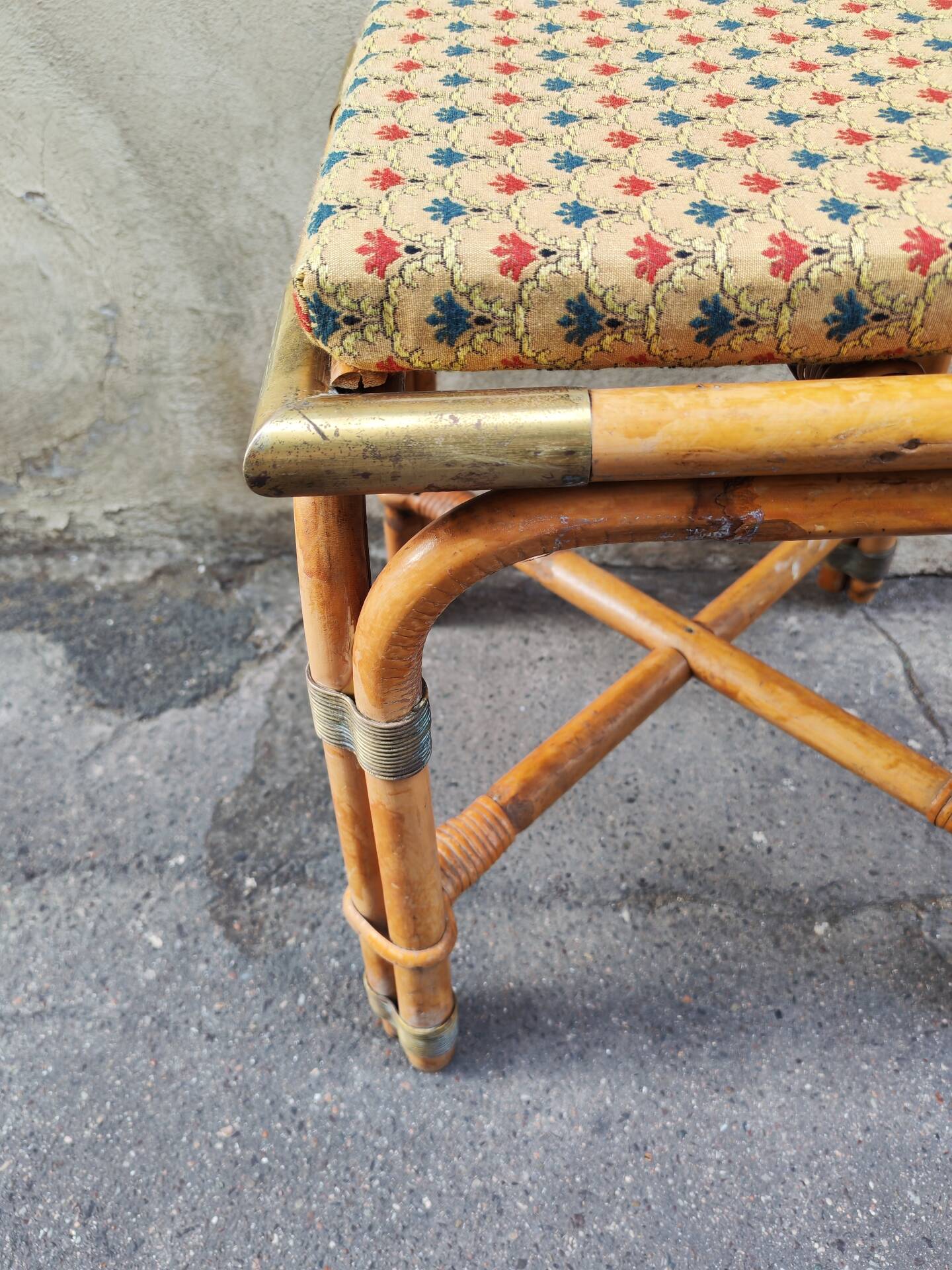 Bamboo and brass stool with cushion