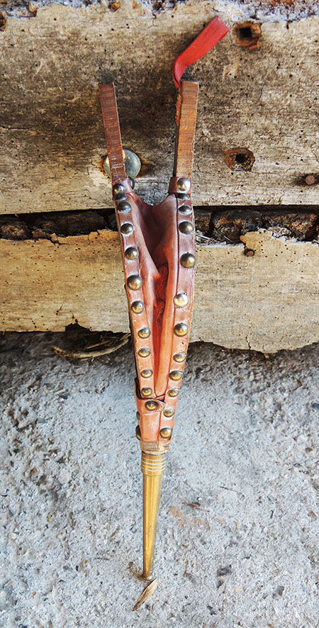 Old bellows in wood & leather pattern concentric circles