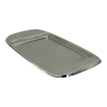 Plateau rectangulaire vintage en acier inoxydable avec rebord surélevé
