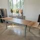 Solid oak farmhouse table with two drawers and two extensions, 306 cm.