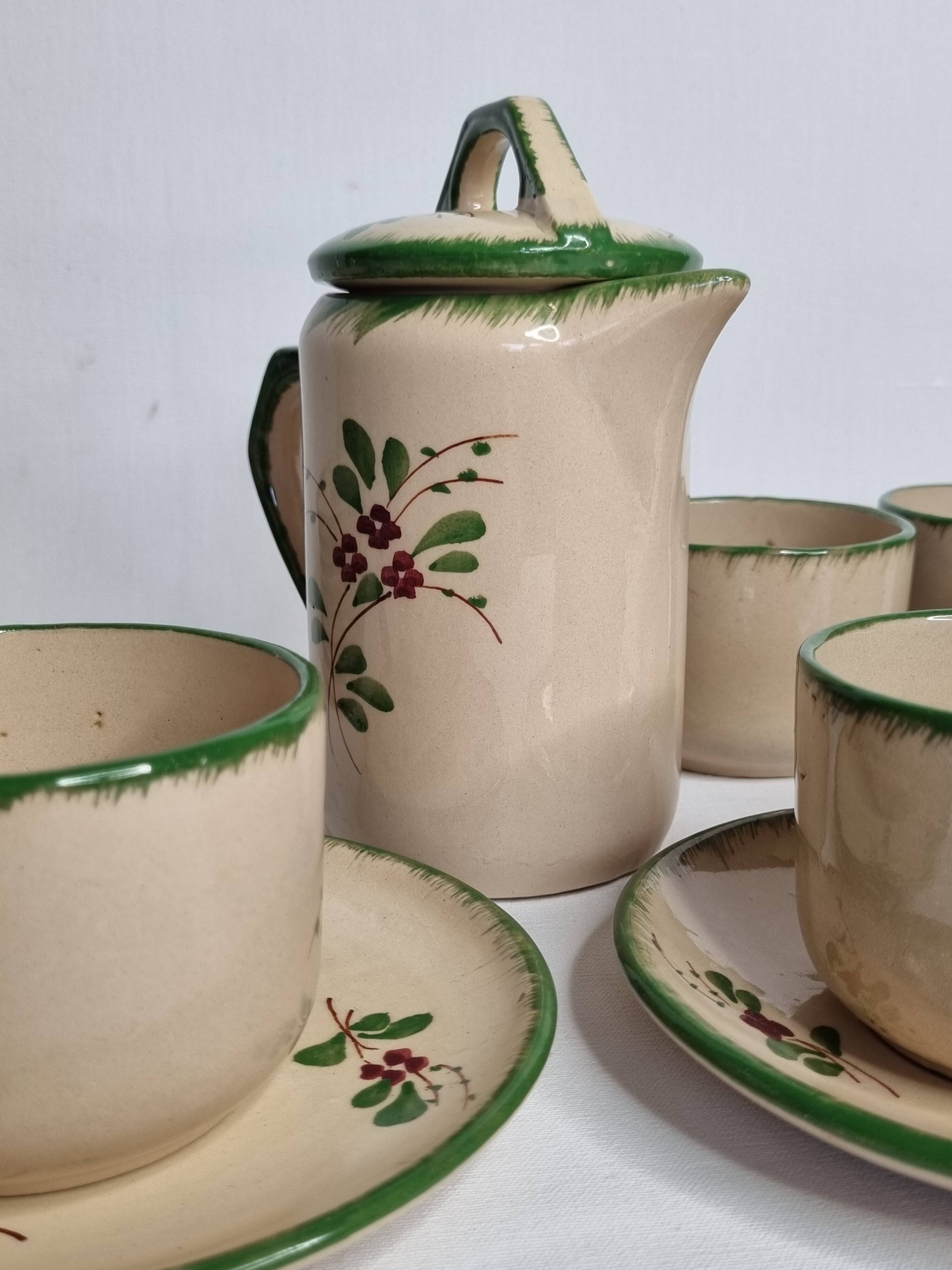 Enamelled earthenware coffee service, Jemappes, Belgium, 9 cups