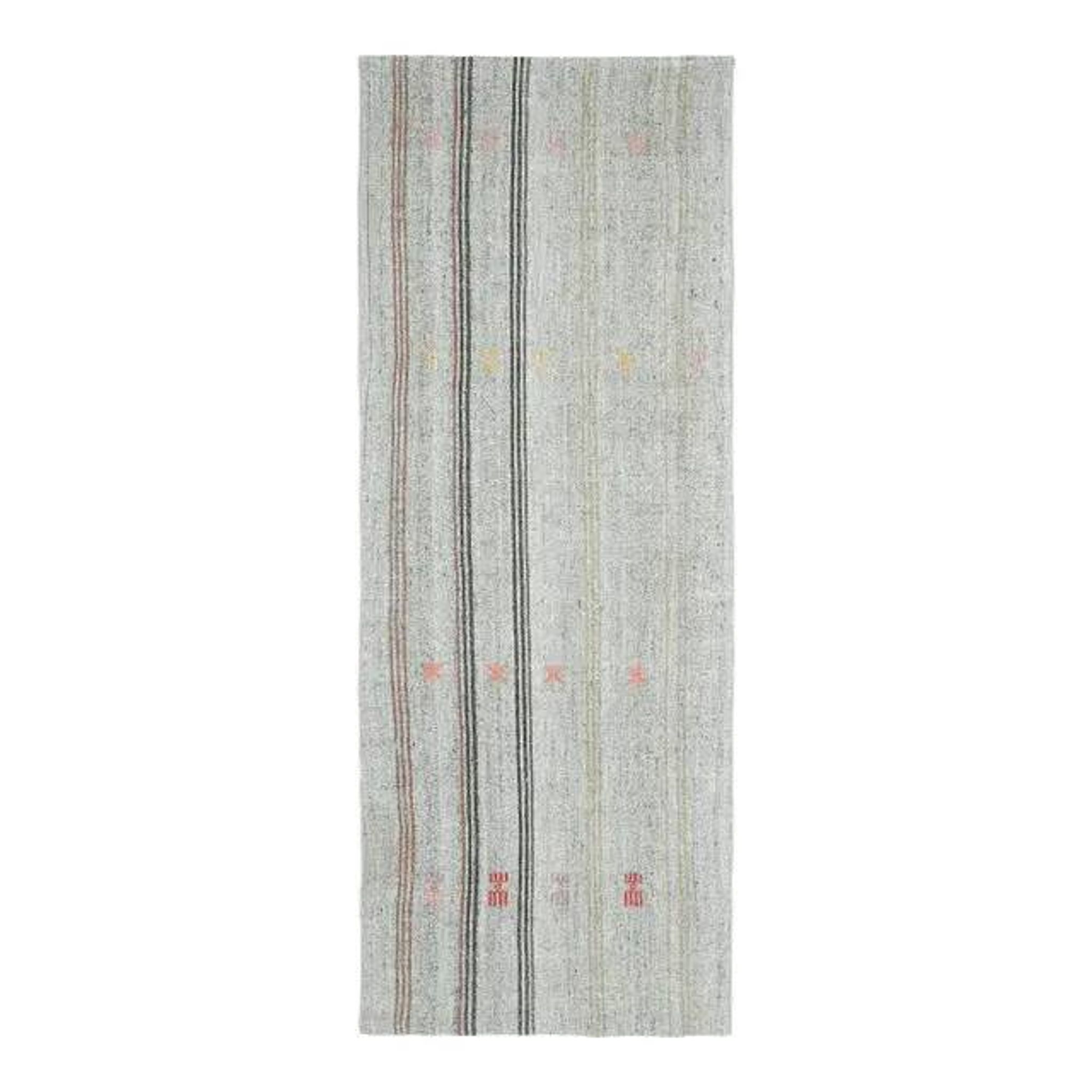 Vintage Turkish Hand-Knotted Wool Cotton Gray Kilim Runner 102x266