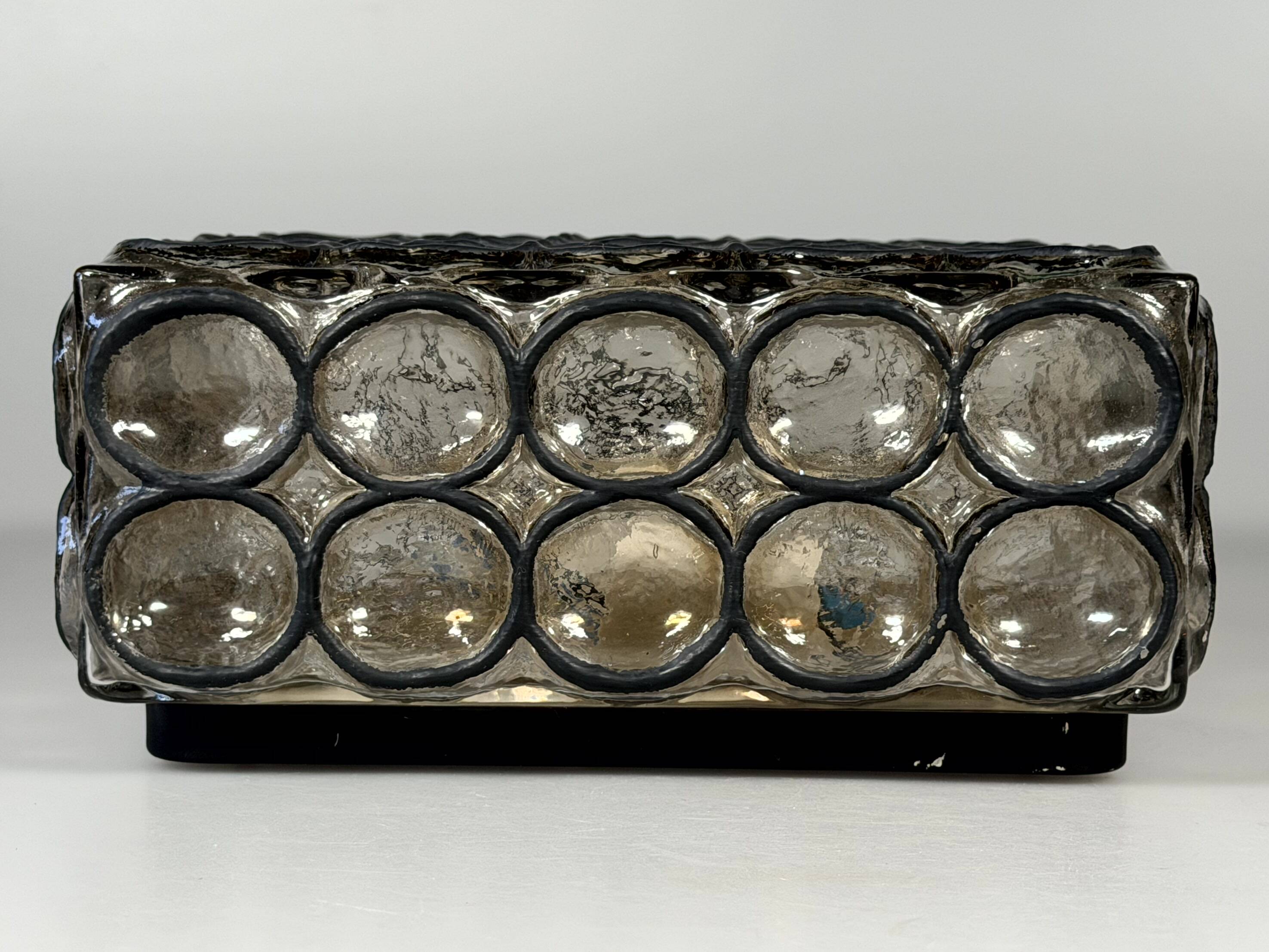 60s 70s Ceiling Lamp Plafoniere Glashütte Limburg Germany Glass & Metal