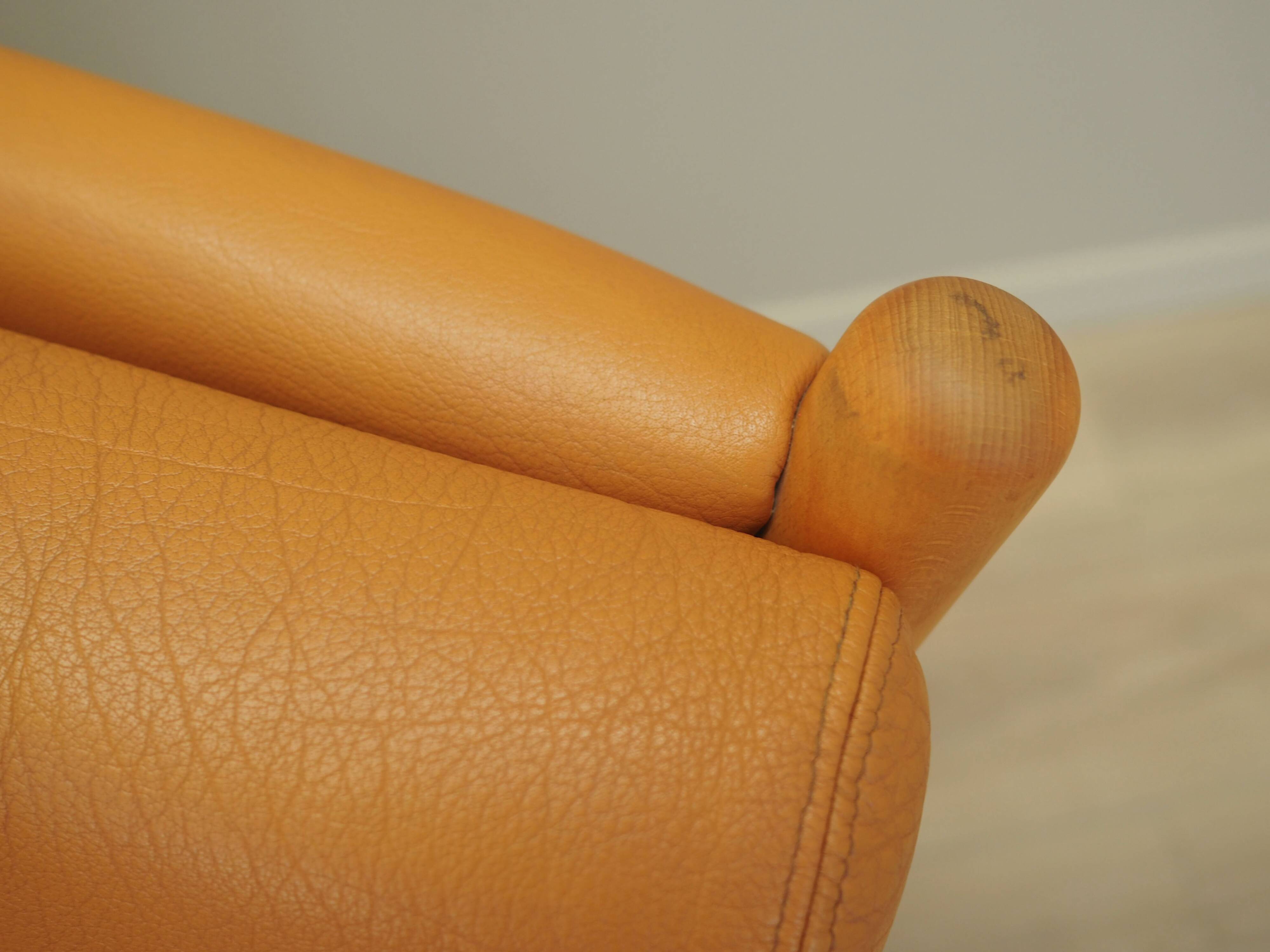 Orange leather sofa, Danish design, 1970s, production: Denmark