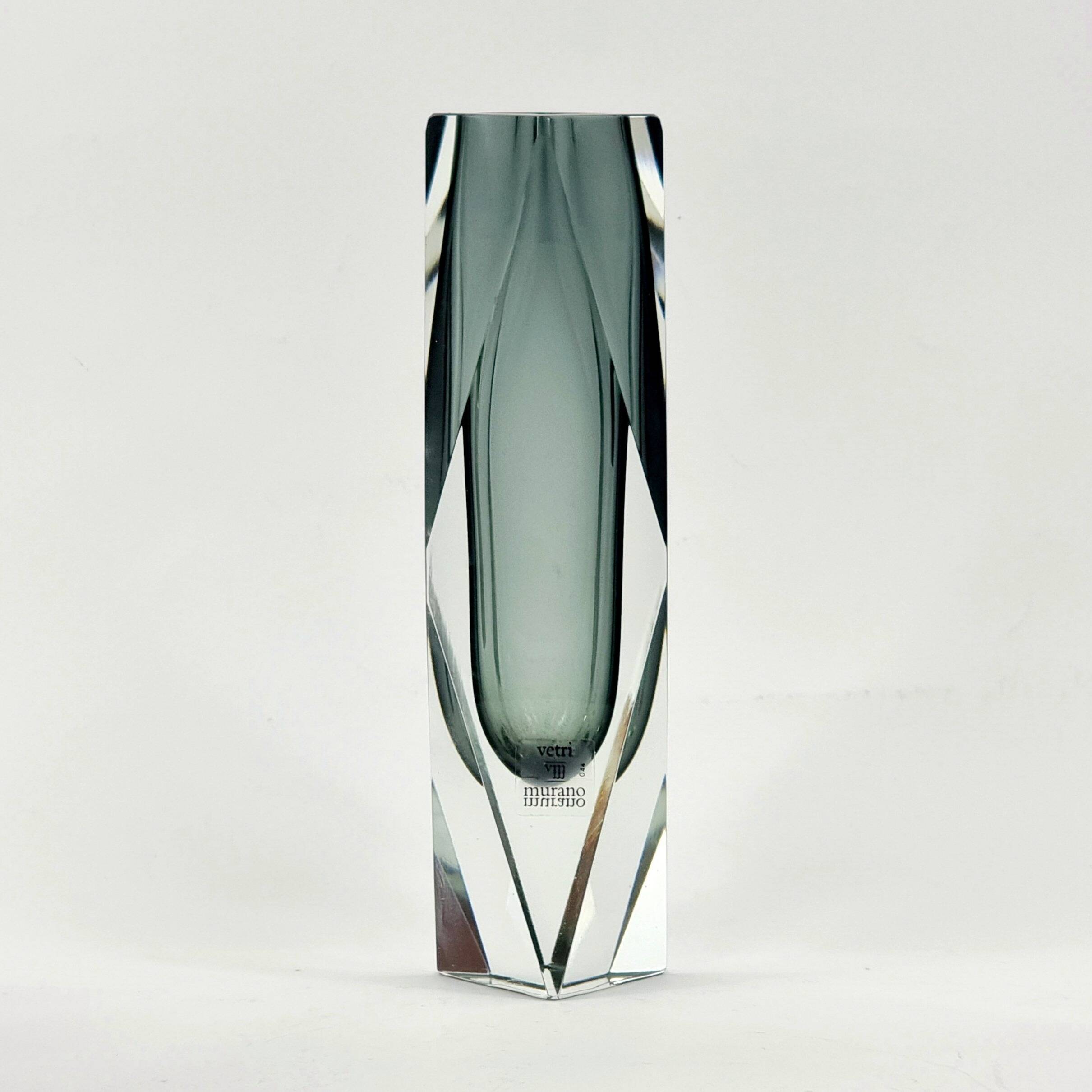 Labelled Sommerso Murano Glass Vase by F. Poli for A. Mandruzzato, Italy