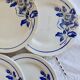6 vintage ironstone dessert plates Digoin Sarreguemines Hubert blue