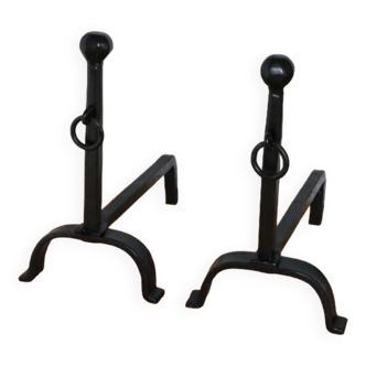 Pair of cast iron fireplace andirons 1766