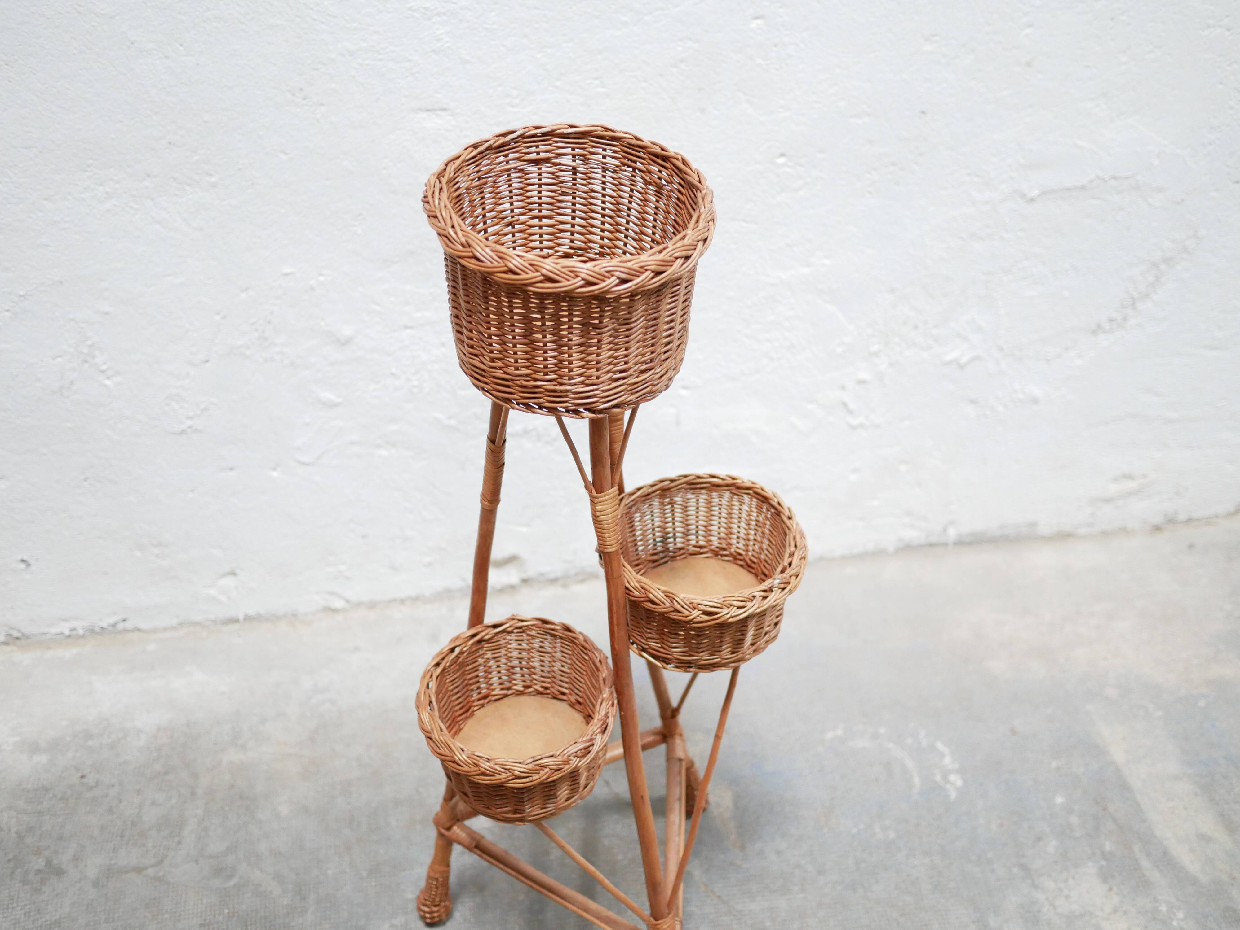 Vintage rattan plant holder