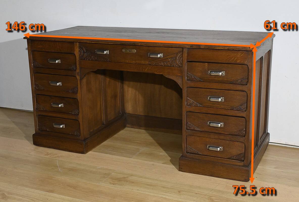 Art Deco Oak Pedestal Desk – 1940
