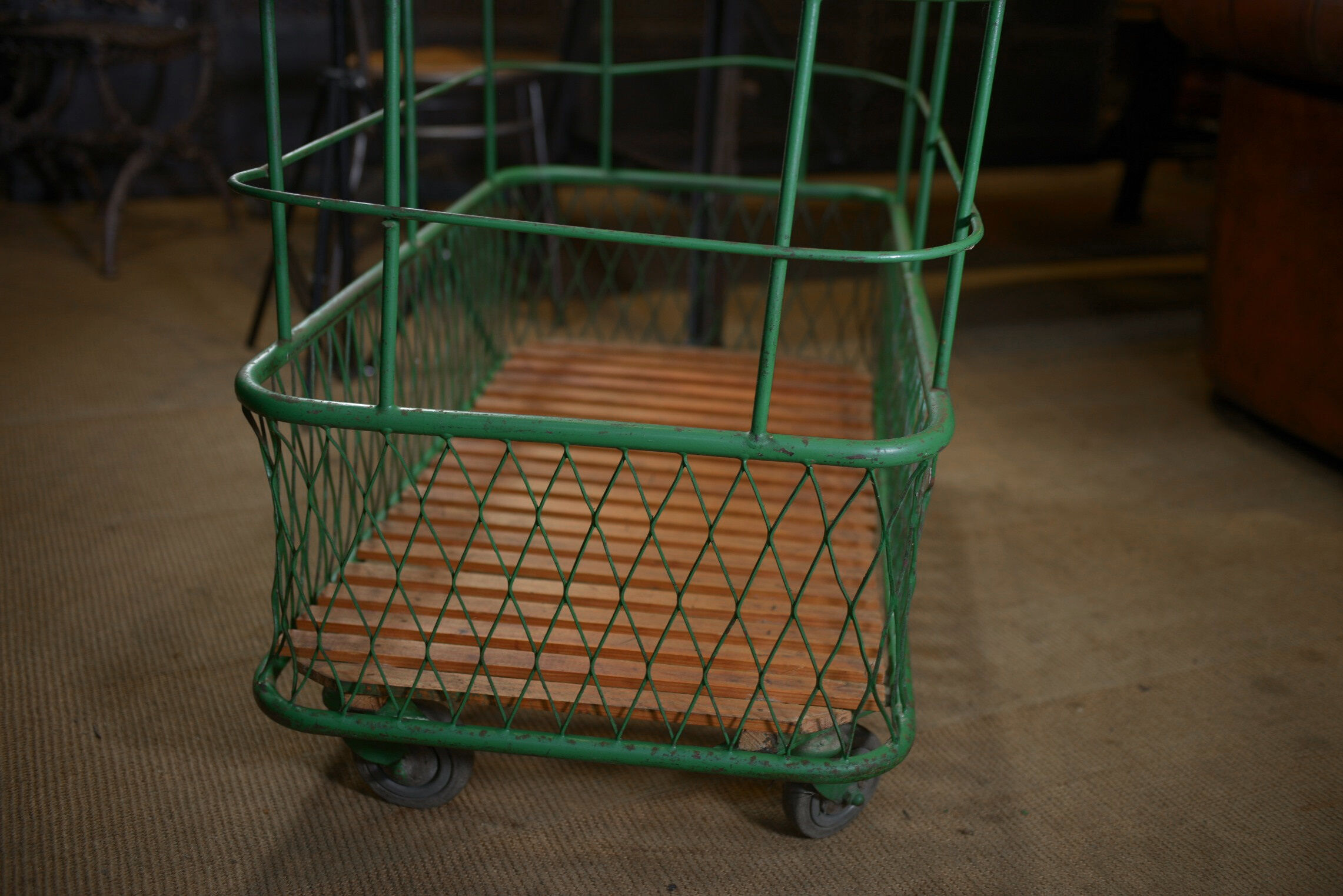 Former factory trolley with wheels from the 1950s