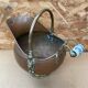Antique copper & brass ash bucket + porcelain handle
