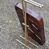 Gold metal side table with tortoiseshell lucite top from the 70s