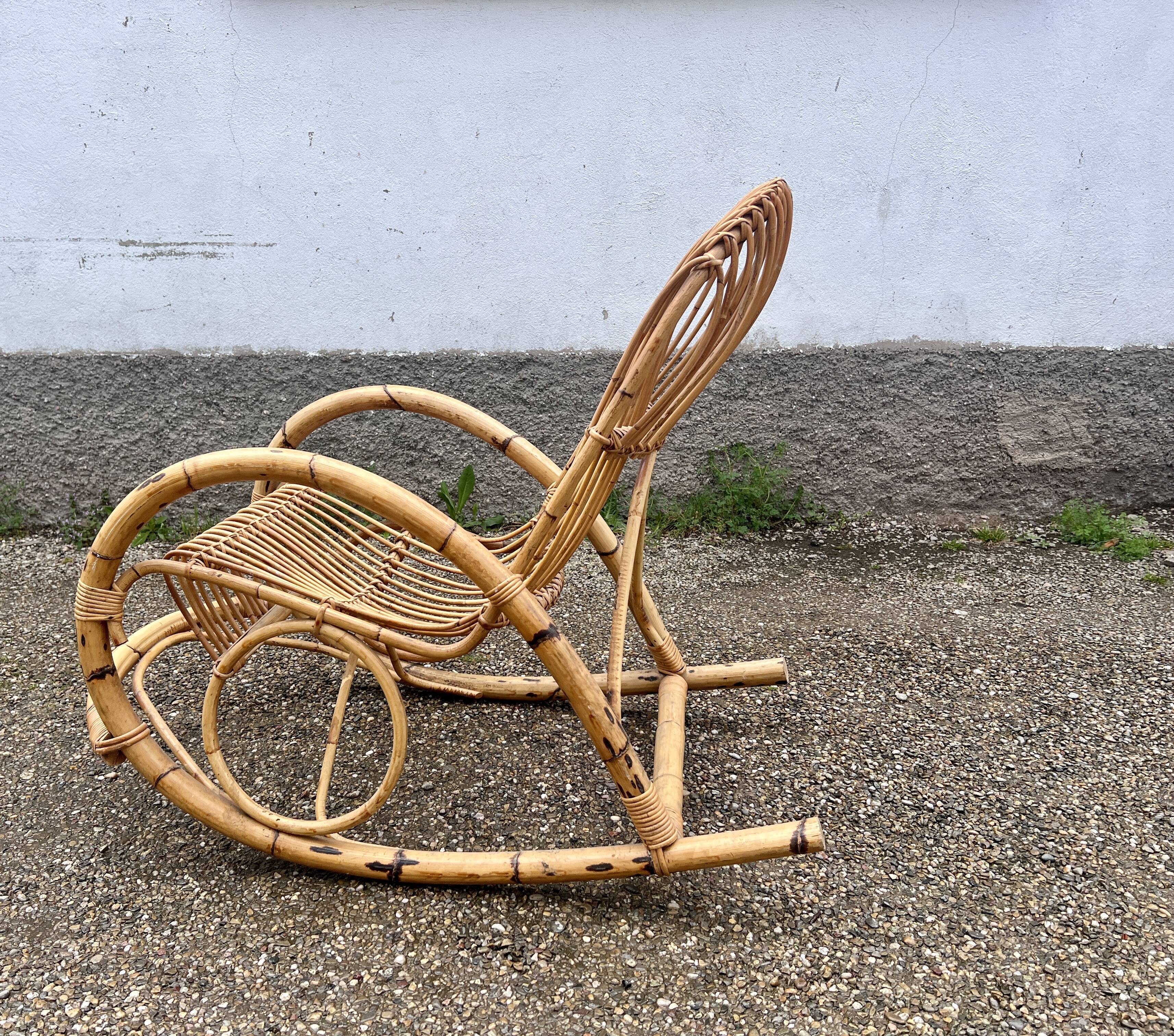Rocking chair rotin 1960 bambou