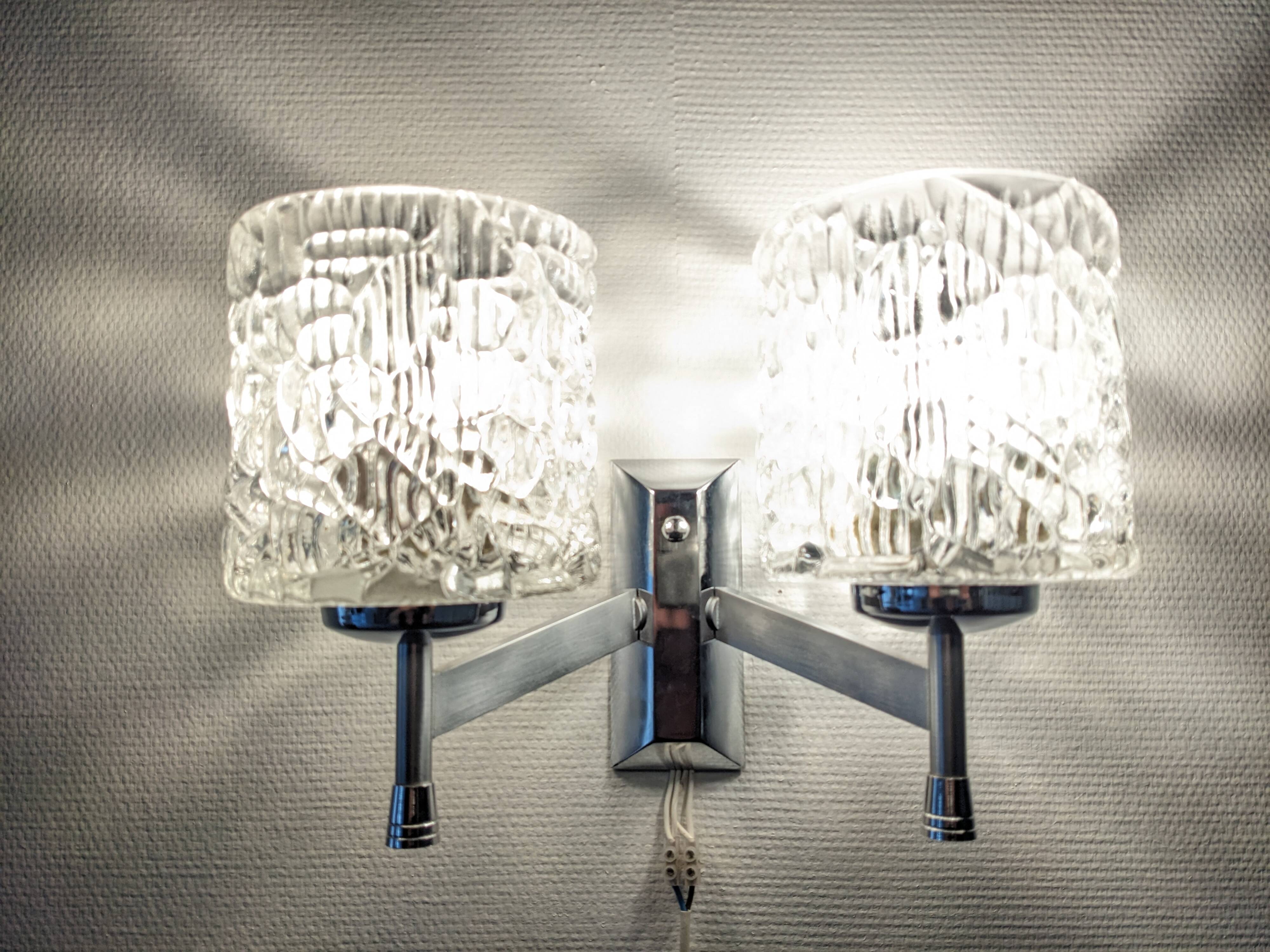 Pair of Murano glass wall lights by Kaiser Leuchten, Germany circa 1970.