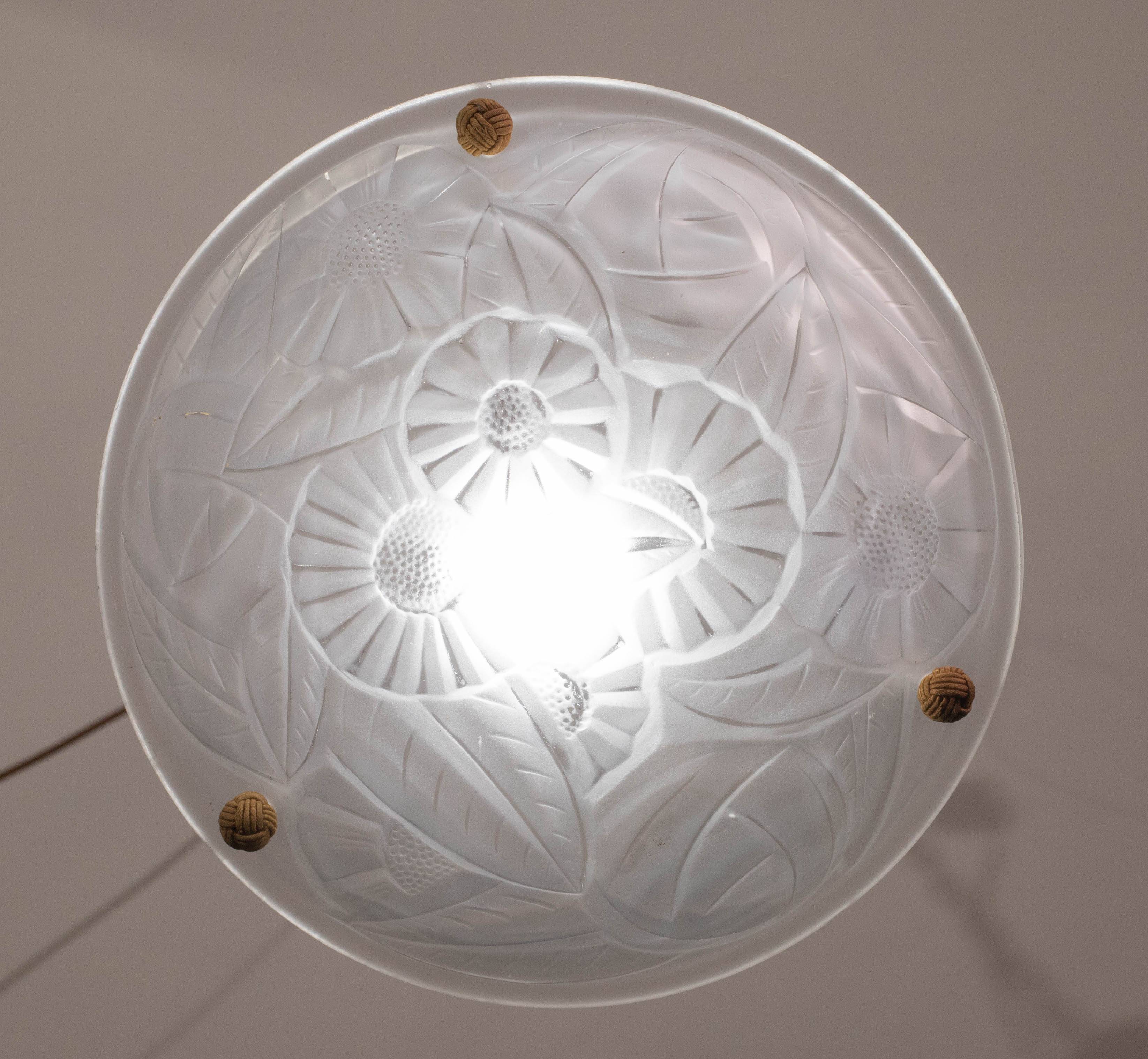 Art Deco Top Quality Pendant Light Floral decorations, Signed Degué