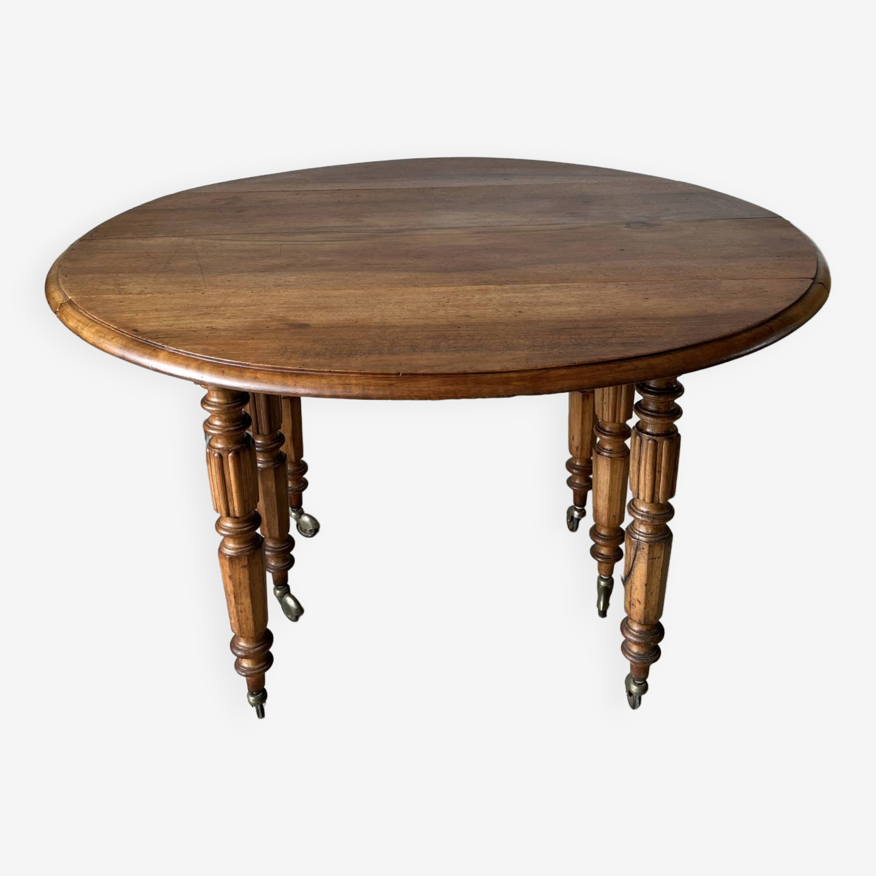 Table ronde ancienne en merisier massif agrandissable et pliante | Selency