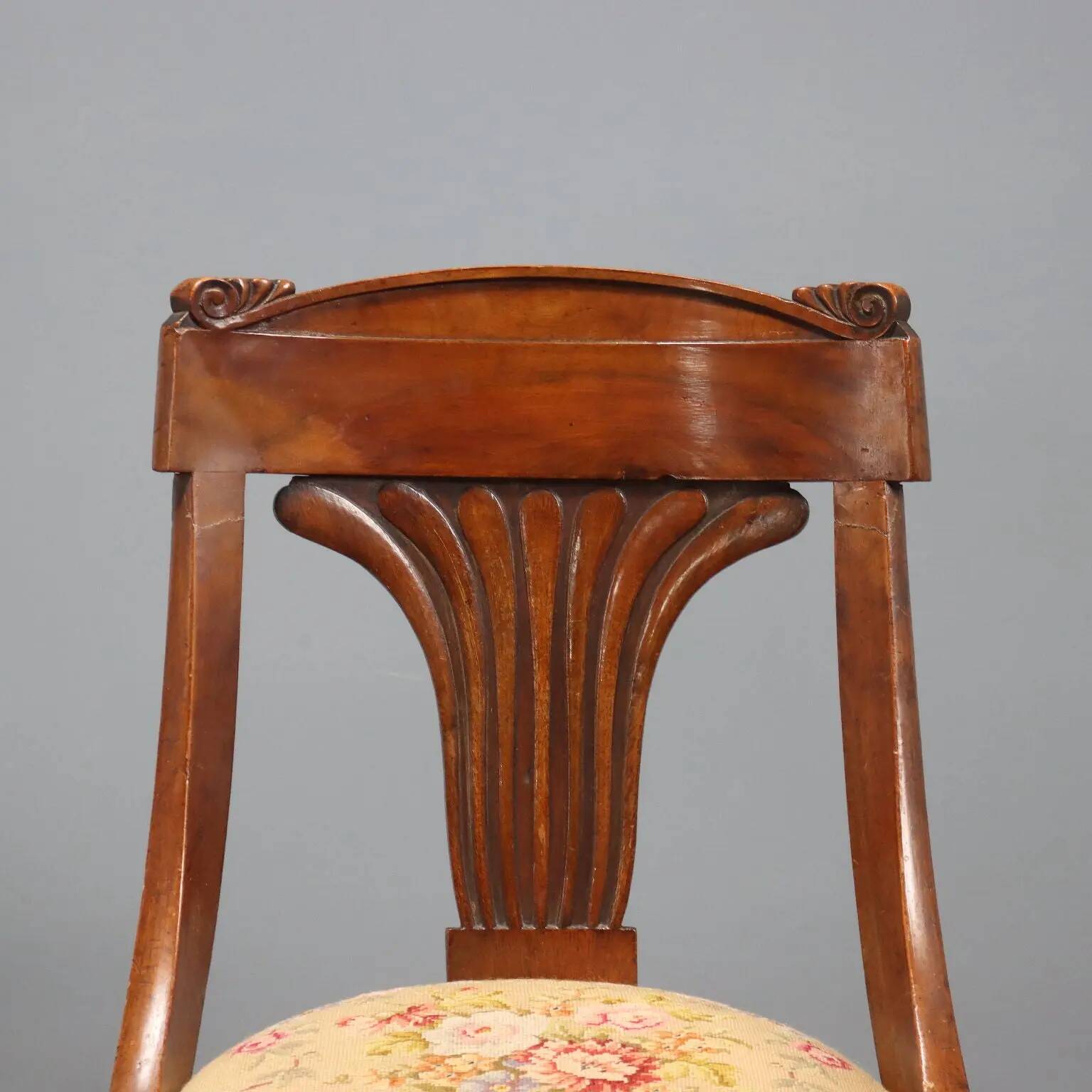 Antique Louis-Philippe chairs in walnut and fabric, Italy, 19th century.