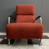Red Brown fabric relax chair in Chrome frame 1970s