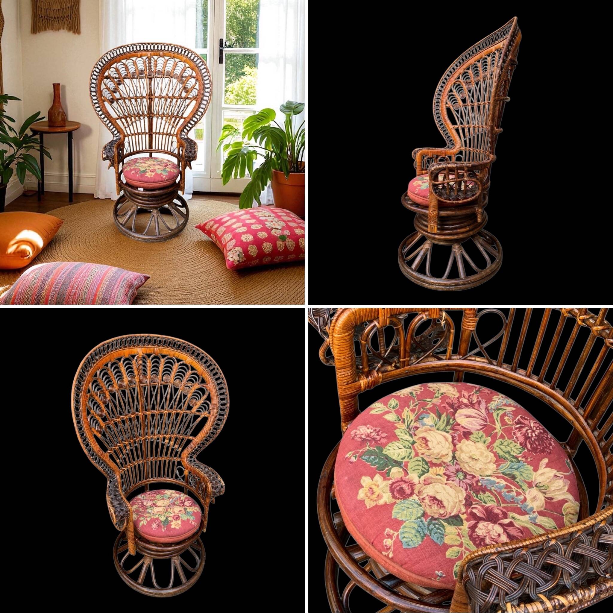 Emmanuelle rattan armchair Peacock 1960