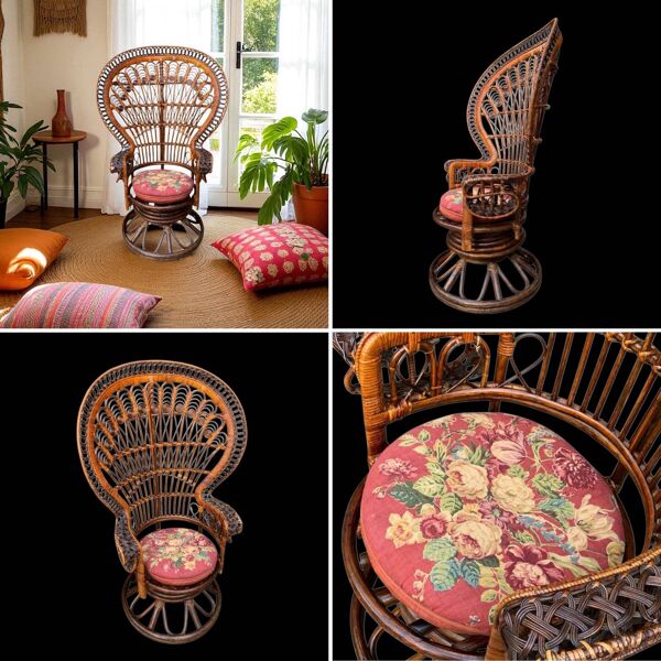 Fauteuil Emmanuelle rotin Peacock 1960