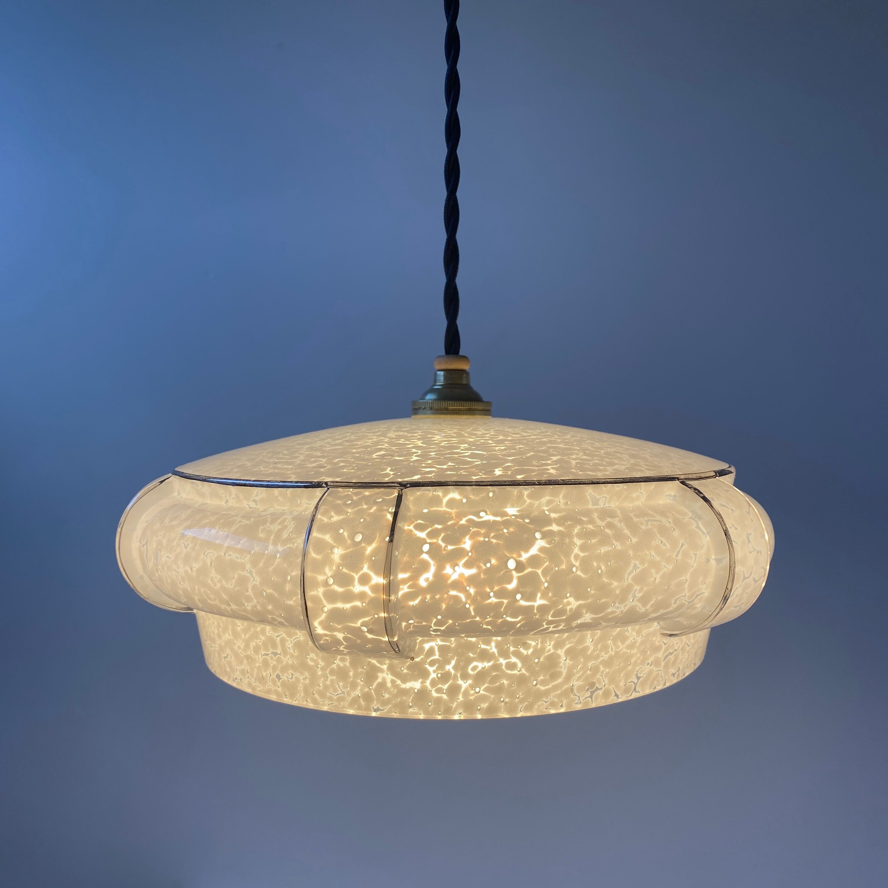 Pair of glass pendant lamps from clichy