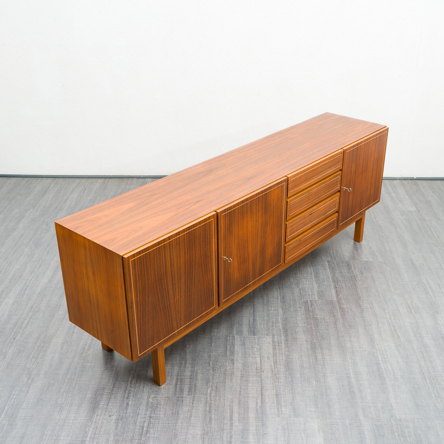 Vintage walnut wood row, restored, 220cm