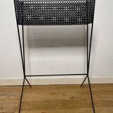 1950s black perforated metal planter in the style of Mathieu MATEGOT