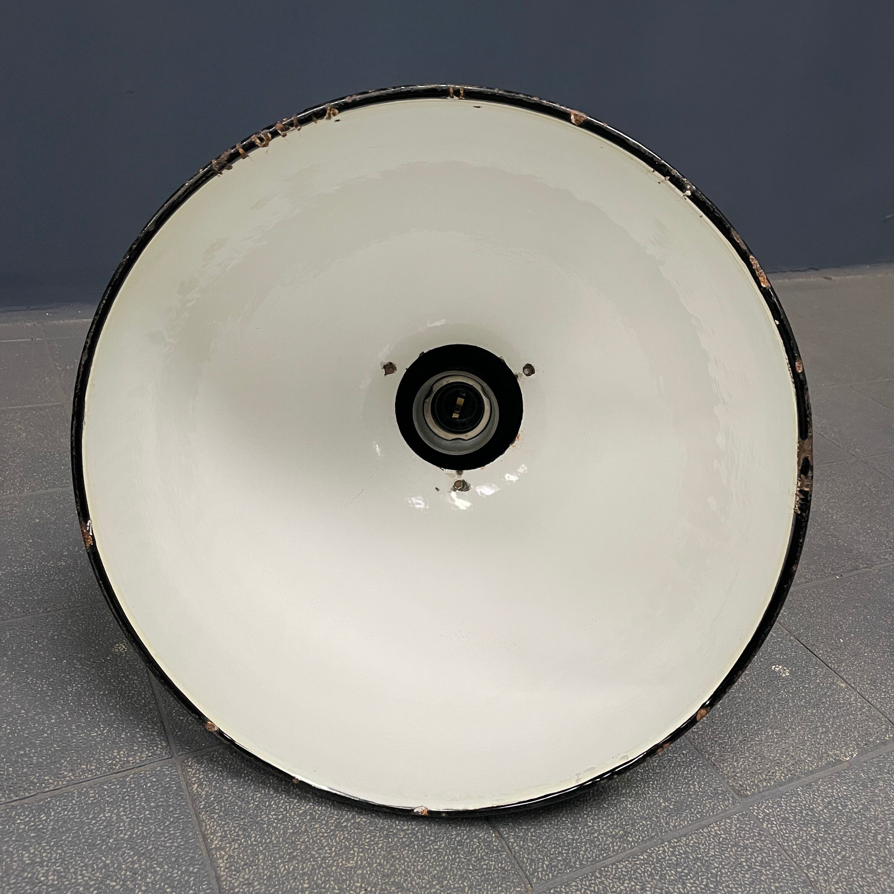 Large black enamel Bauhaus hanging lamp