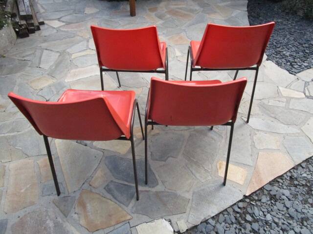 Set of 4 old red LAFA chairs L264