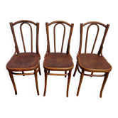 set of 3 curved wooden bistro chairs with patterns