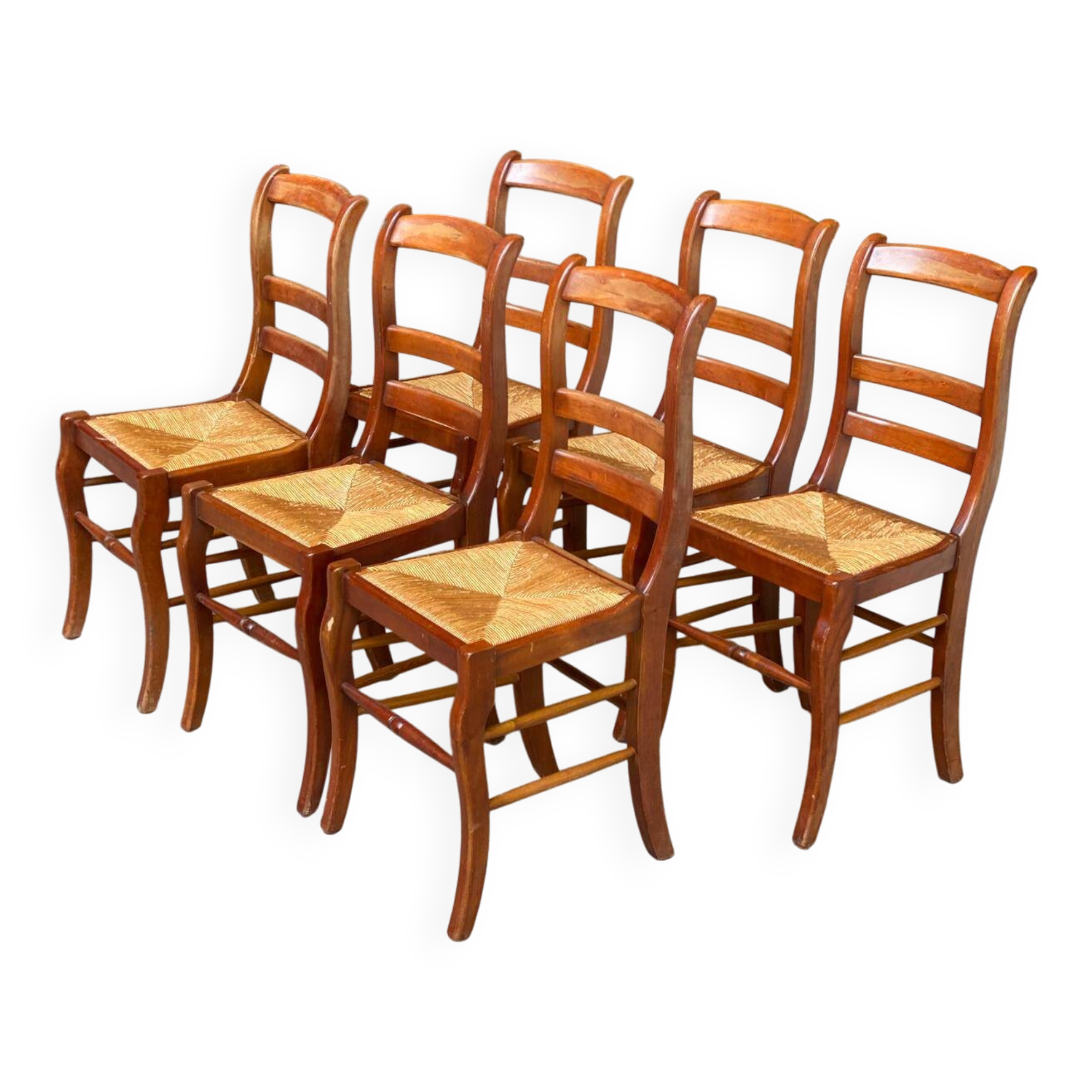 6 solid wood chairs, medium oak, satin and straw