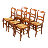 6 solid wood chairs, medium oak, satin and straw