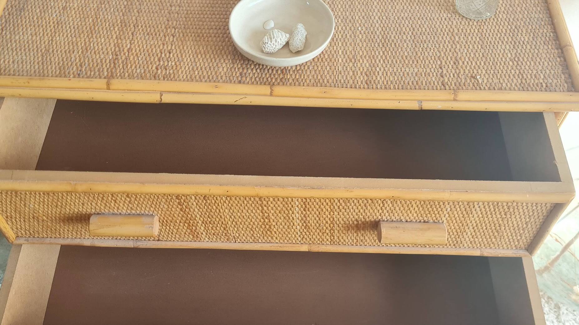 Commode en rotin années 70 vintage